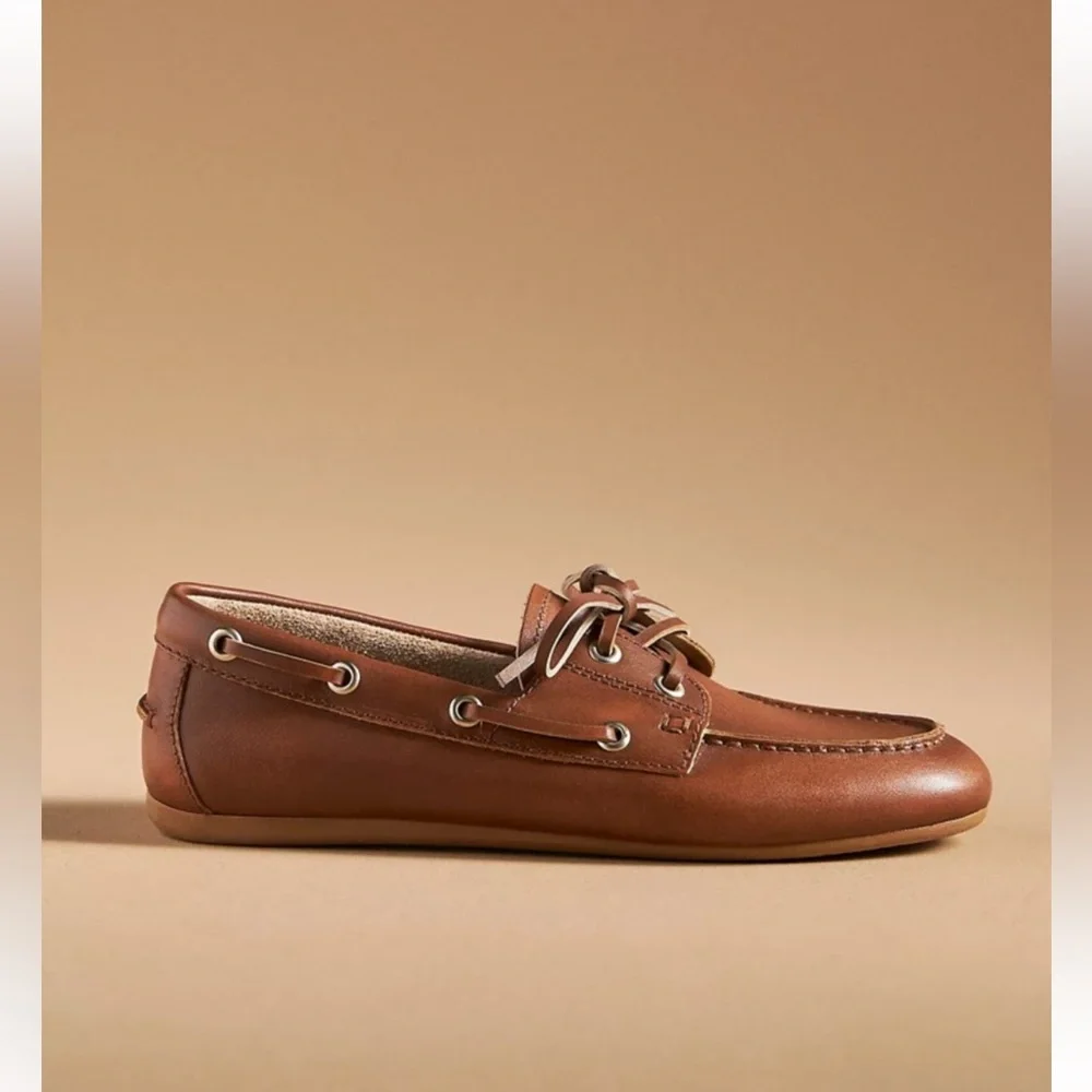 Anthropologie Bibilou Bibi Lou Leather Boat Shoes Brown Cognac Women’s EU 37 6.5